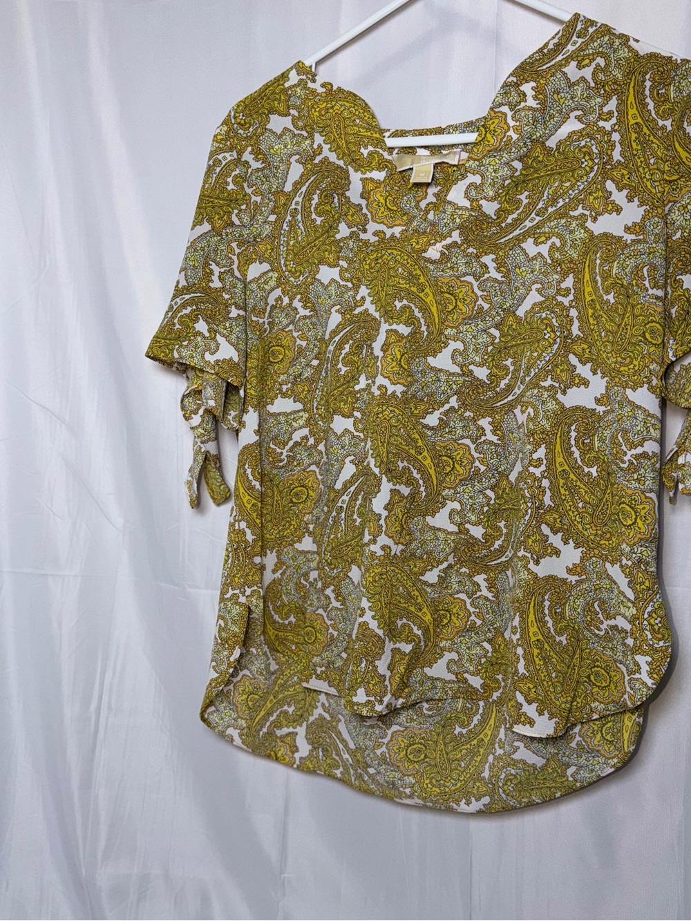 Michael Kors Yellow Paisley Short Sleeve V-Neck Blouse